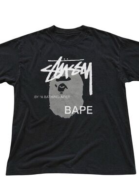 Black Short-Sleeve Graphic Tee with White BAPE Logo